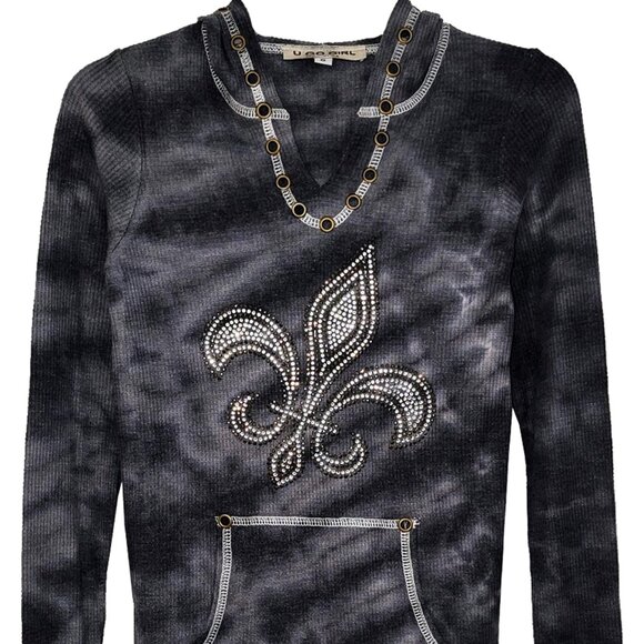 Fleur de Lis Girl's Camouflage Gray Thermal Hoodie - Picture 2 of 5